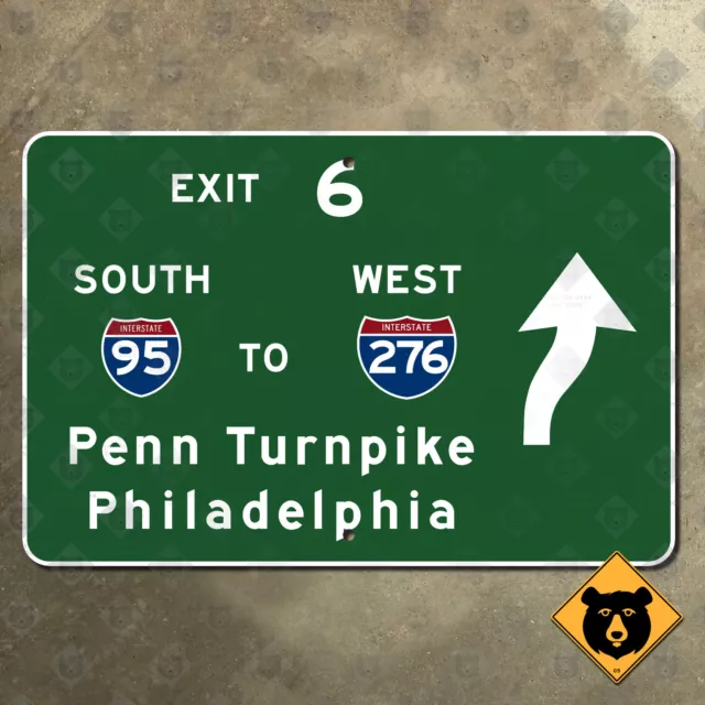 New Jersey highway marker road sign exit 6 turnpike 1961 Pennsylvania I-95 21x14