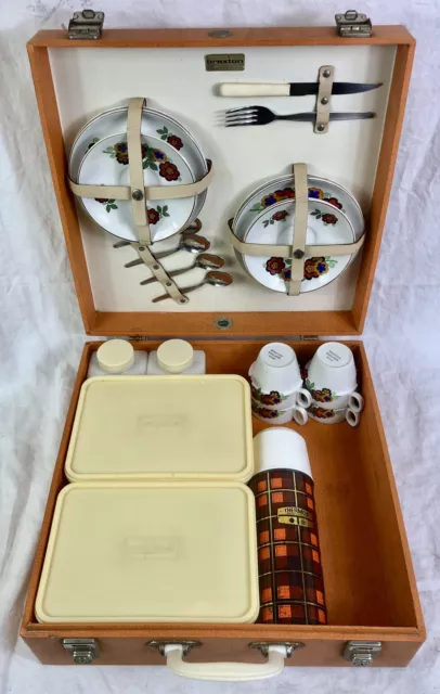 Vintage Brexton Picnic Set, 1950s, Retro, Floral Ceramic China, Camping Tea Set