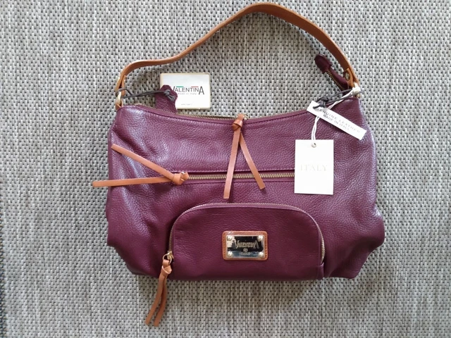 VALENTINA  Pebbled Leather Tote Bag Burgundy Made In Italy NEW