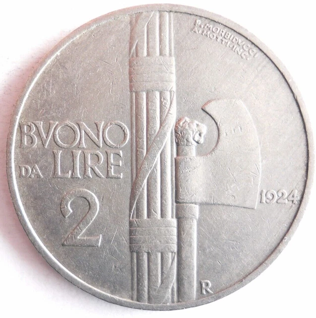 1924 ITALY 2 LIRE - Excellent Coin - FREE SHIP - Bin #341