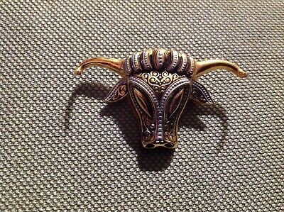 Scarce Old VINTAGE Brass Bull Longhorn Steer Cow Mexican Toledo Style Design Art