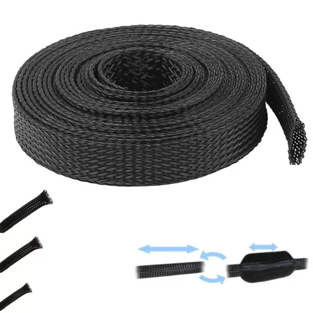GAINE TRESSÉE au mètre EXPANSIBLE EXTENSIBLE NOIR PROTECTION CABLE ELECTRIQUE