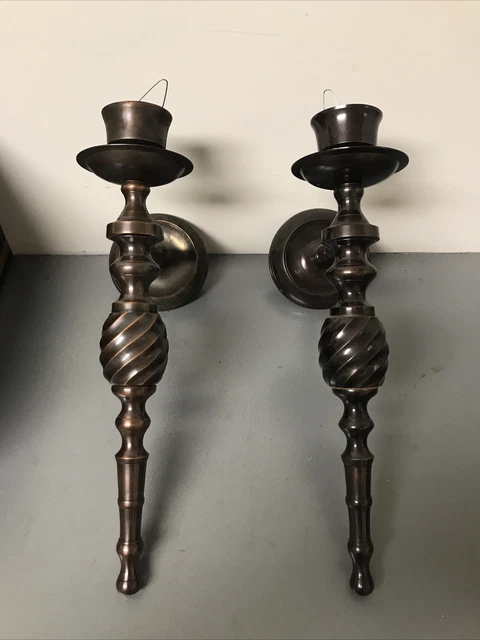 Set of 2=Vintage Solid Brass Wall Sconce Candle Holders w/Springs For Glass