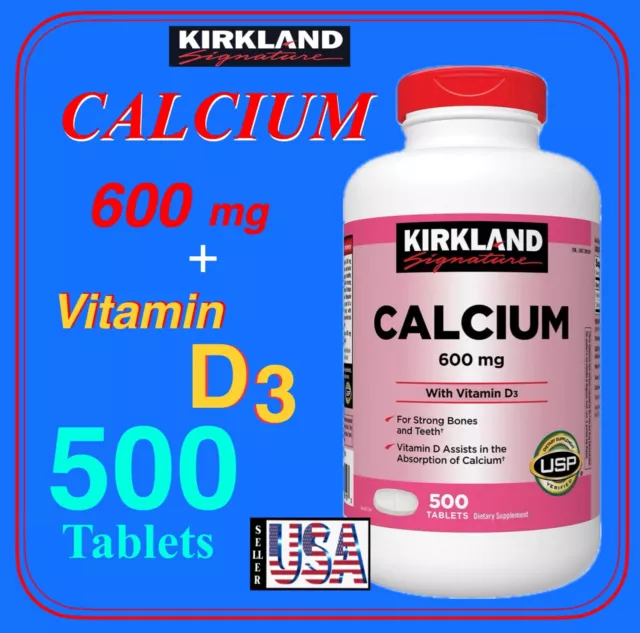 Calcio, Kirkland Signature 600 mg, Tableta de calcio con vitamina D3, 500 comprimidos