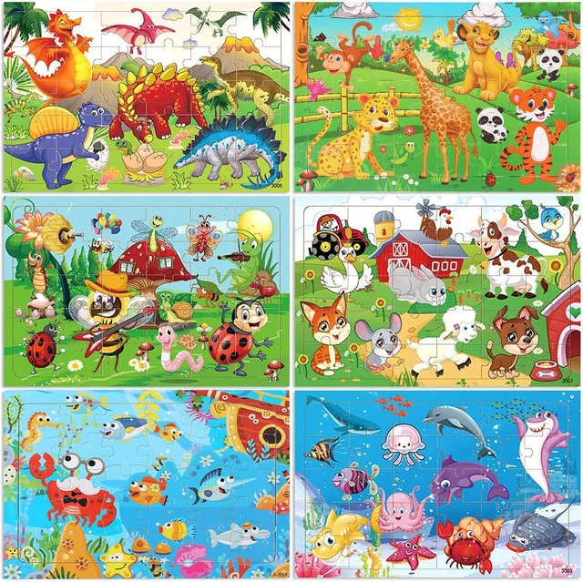 Wooden Jigsaw Puzzles for Kids Ages 3-5 Year Old 6 Pack 30 Pieces Colorful Pr...