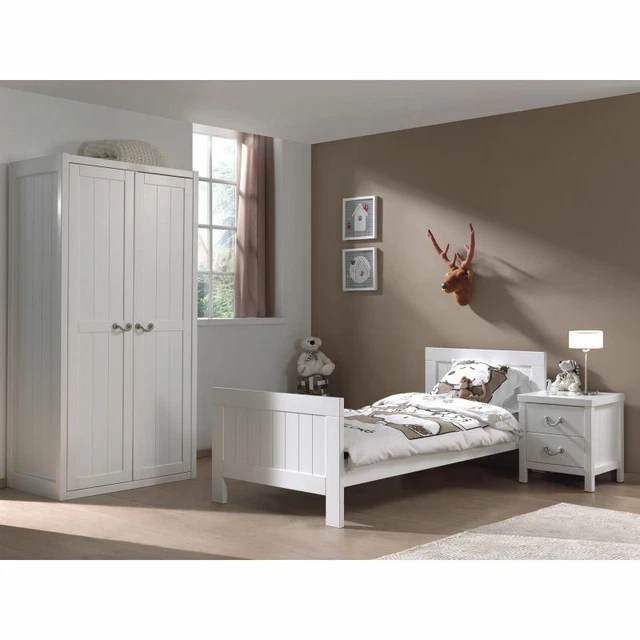 Paris Prix - Pack - Lit Enfant, Sommier, Chevet & Armoire "lewis" 90x200cm Blanc