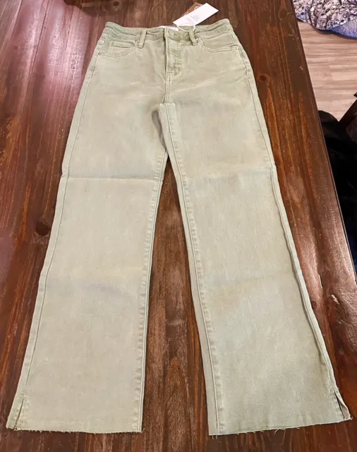 NWT Risen Jeans Womens Size 9 Olive Straight Leg Tummy Control Jeans High Rise