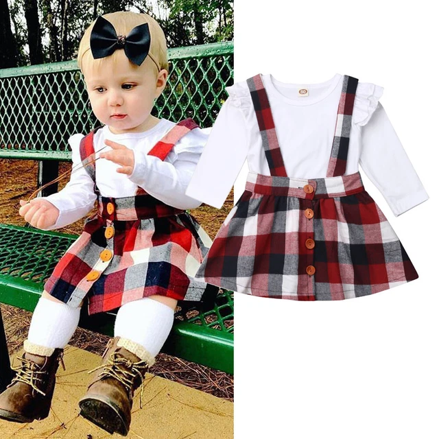 Toddler Kids Baby Girls Clothes Ruffle T-shirt Tops Strappy Skirts Dress Outfits