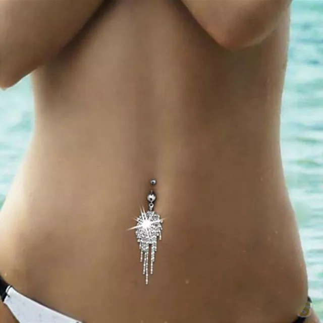 1PC Tassel Rhinestone Crystal Barbells Navel Belly Bar Button  Body Piercing`uk