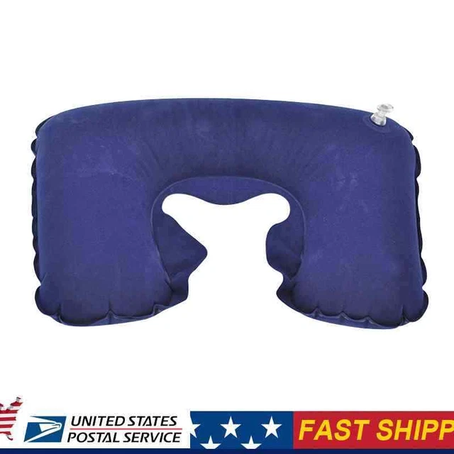 Inflatable U Shaped Pillow Car Head Neck Rest Air Cushion for Travel Navy