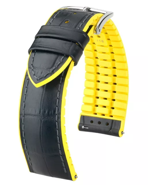 Cerf Bracelet Montre Andy Veau Cuir Caoutchouc Kern Noir Jaune 20 22 24mm