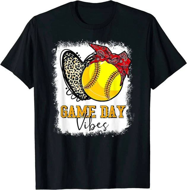 Bleached Softball Game Day Vibes Softball Mom Leopard Heart T-Shirt S-3XL