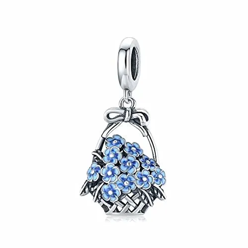 Qings Perles de Pendentif de Charme de Panier de Fleurs Bleues Adaptées au Co...