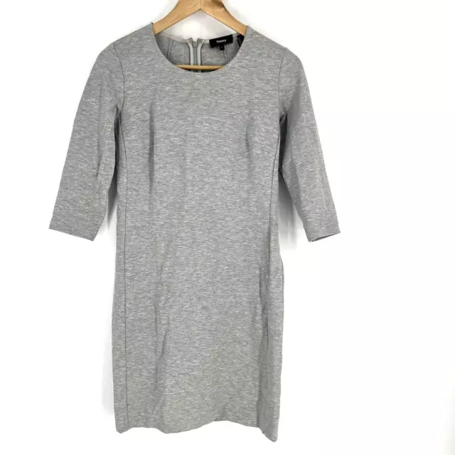 Theory Dress Size 2 Womens Gray 3/4 Sleeve Mini Shift K Fix Ponte Knit Stretch