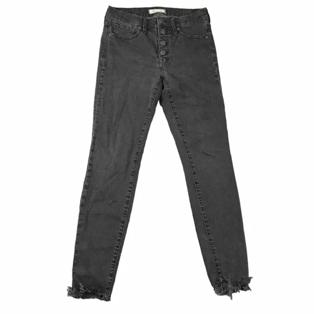 Madewell Jeans Womens 28 Regular Black Denim Button Fly High Rise Skinny Raw Leg