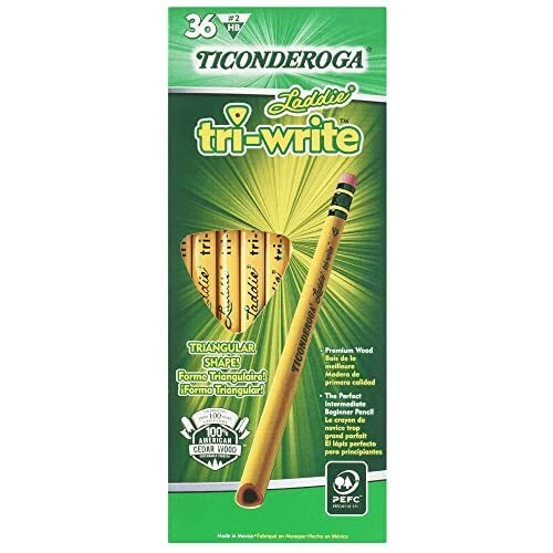 Tri-Write Pencils, With Erasers, #2 Lead, Yellow, Pack Of 36