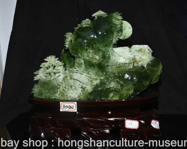14.4" Chinese Natural Xiu Jade Hand Carving Pavilions Bridge Mountain Statue