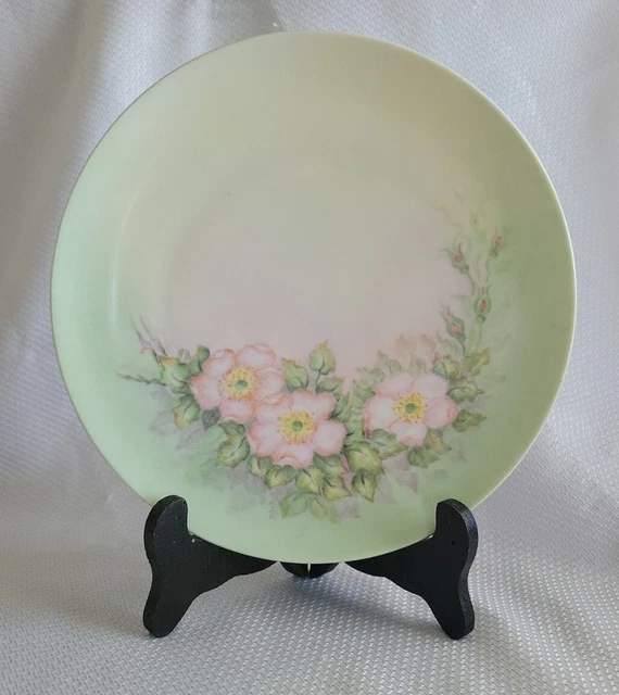 Antique Plate MZ Moritz Zdekauer Austria Hand Painted Pink Flowers