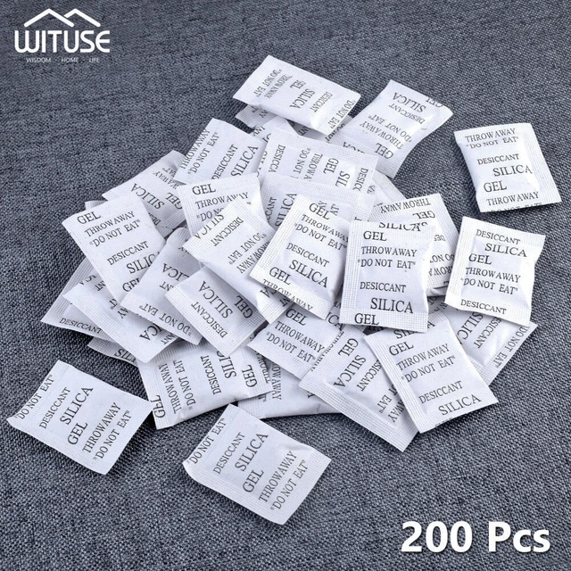200Pcs 1g Silica Gel Desiccant Sachets Pouches Moisture Absorber Drying Bags XA