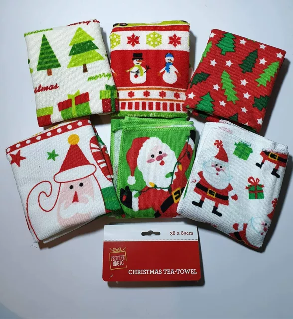 Festive Christmas Tea Towel Home Kitchen Santa Snowman Novelty Xmas Towels