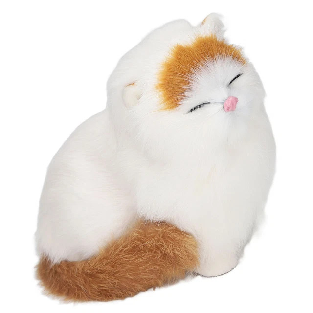 (Eyes Closed) Synthetic Fur Cat Statue Funny Lifelike Lovely Exquisite 3