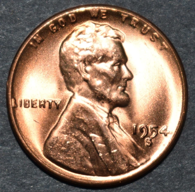 1954 S Lincoln Wheat Penny, Choice BU Mint Luster Red Uncirculated Cent from OBW