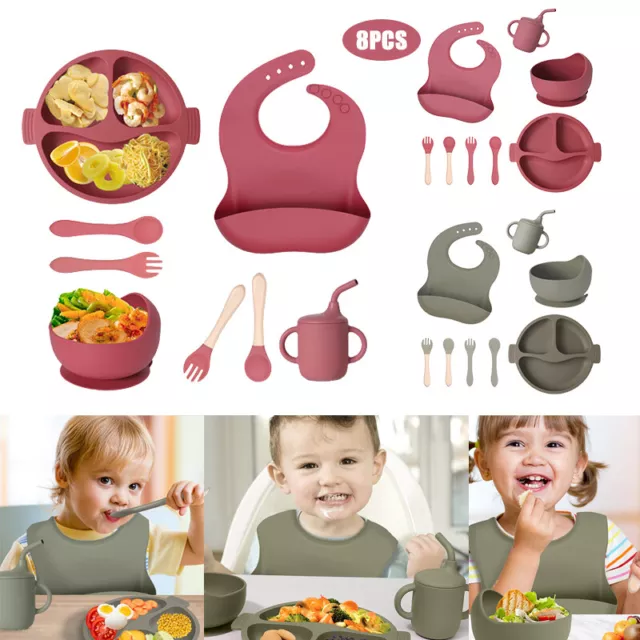 8PCS/Set Baby Silikon Geschirr Set Baby Fütterung Dishes BPA frei Schüssel TeJP