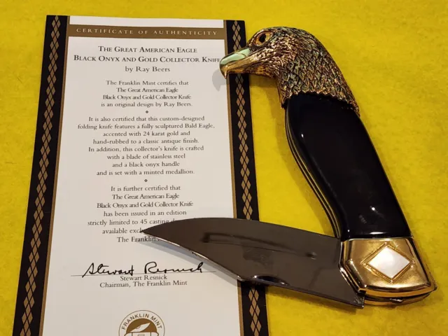 Franklin Mint " Great American Eagle black onyx and gold  knife " by Ray Beers
