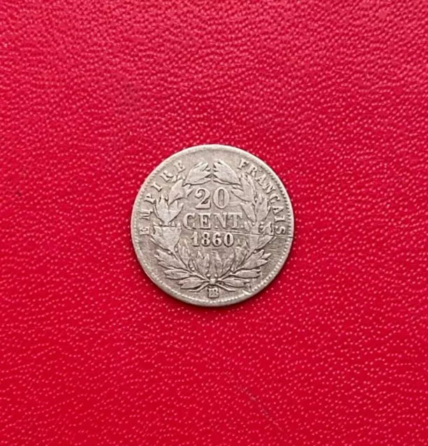 Belle monnaie de 20 centimes Napoléon III tête nue 1860 BB, état TB