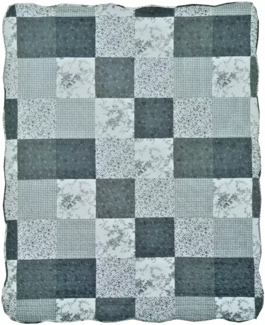 Quilt Throw Vintage Patchwork Gray Greys & White Cotton Blanket 50" x 60"