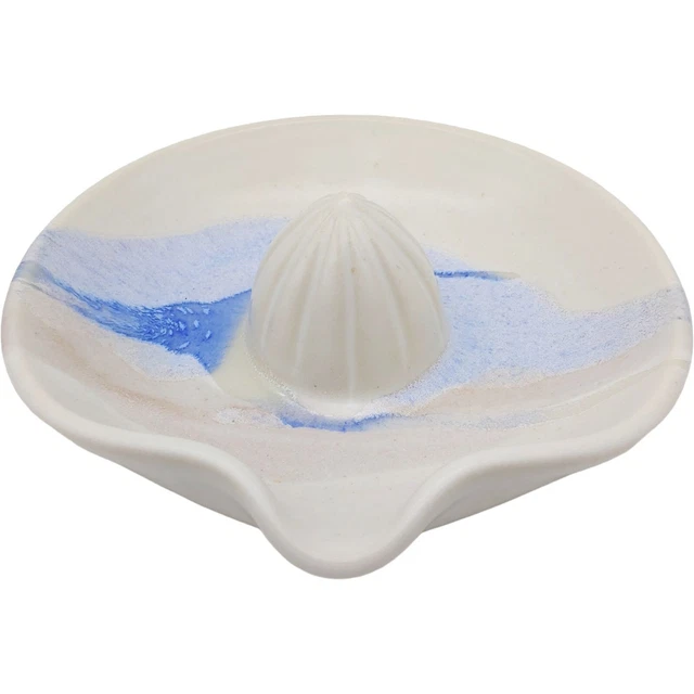 Exprimidor de cerámica hecho a mano escarpador de cítricos - 5" grande azul blanco granja firmado