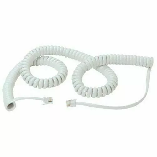 RJ10 to RJ10 4P4C Coiled Telephone Handset Cable Curly Lead Cord Wire White 6.4m