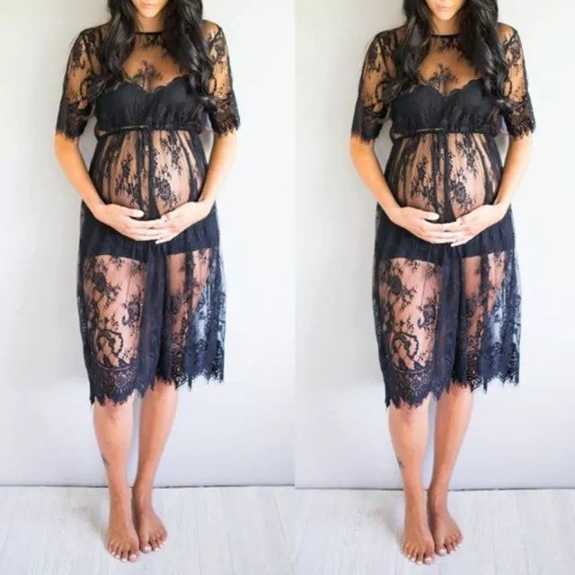 Lace Women Pregnant Maxi Dresses Maternity Gown Props Photo Shoot Photography UK