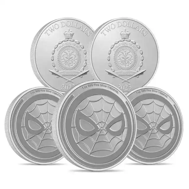 Lot of 5 - 2023 Niue 1 oz Marvel Spider-Man Silver Coin .999 Fine BU