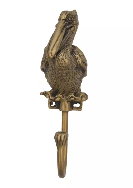 Brass Hook Hanger Half Hornbill Bird Figurine Hat Coat Vintage Wall Home Decor