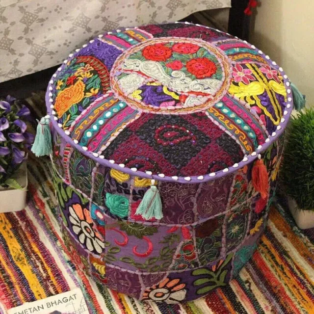 Indian Handmade 100%Cotton Hippie Chair Pouf Ottoman Cover Foot Stool HomeDecor