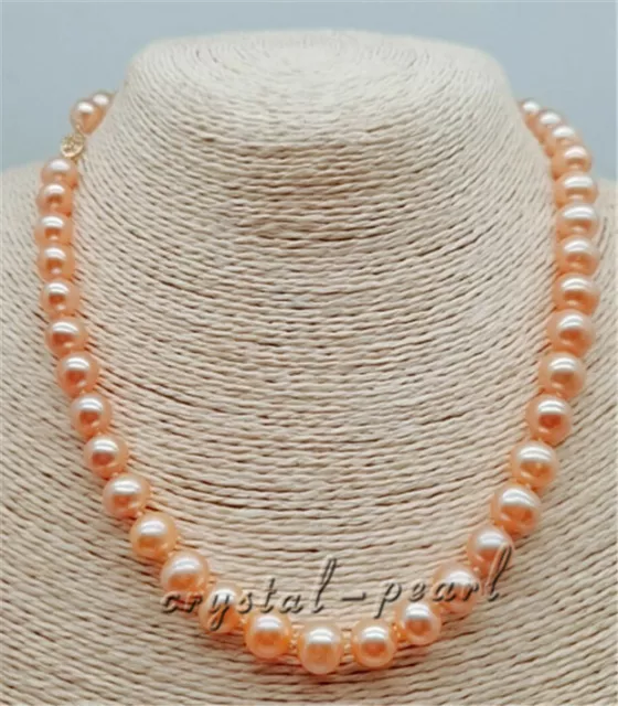 18" 20" Natural pearl necklace AAA 9-10 mm pink pearl Necklace 14k clasp