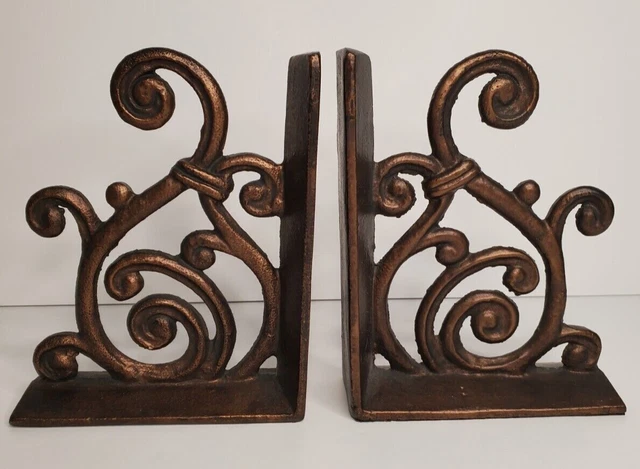Vintage Bookends Cast Metal Dark Bronze Tone Large Scrolled Book Ends Door Stops