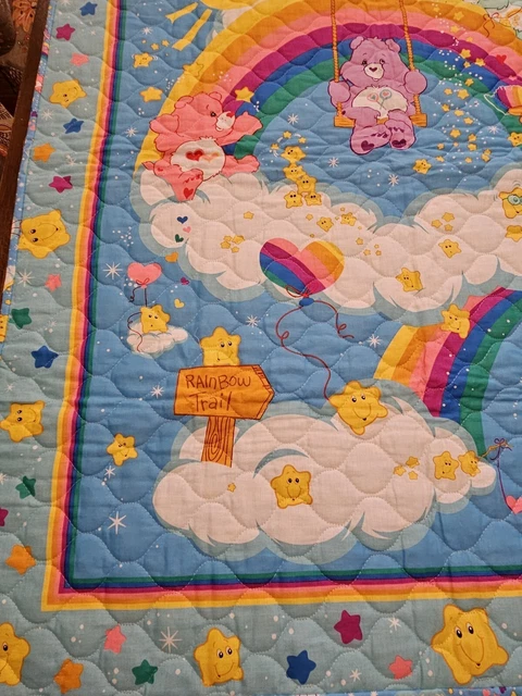 Care Bears Baby Crib Quilt Handmade Blanket Colorful 42" x 34.5"