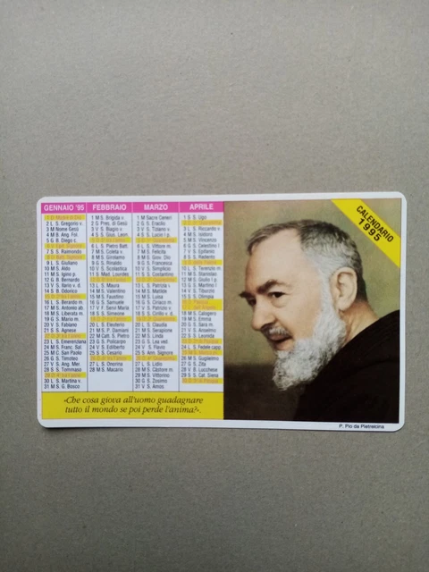 Calendarietto plastificato 1995  Padre Pio