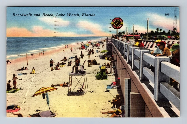 Lake Worth FL-Florida, Boardwalk And Beach, Antique, Vintage c1959 Postcard