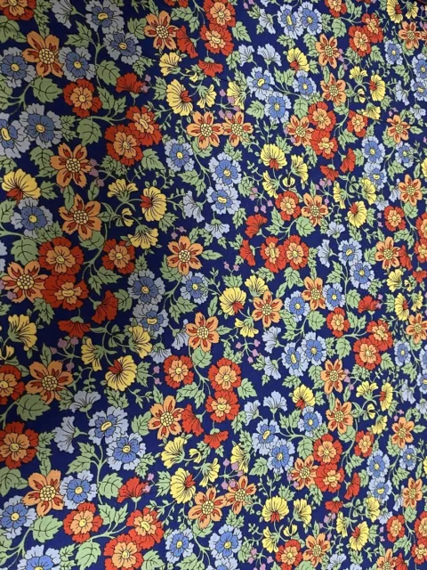 Lovely Colorful Flowers on Blue Calico cotton Fabric by yard 44" quilt / sew