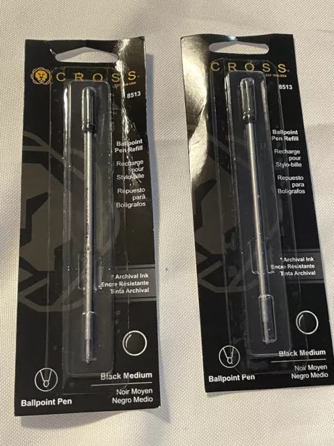 Cross Genuine Ballpoint Pen Refills, #8513, Black Medium, 2 Packs, 4 Refills