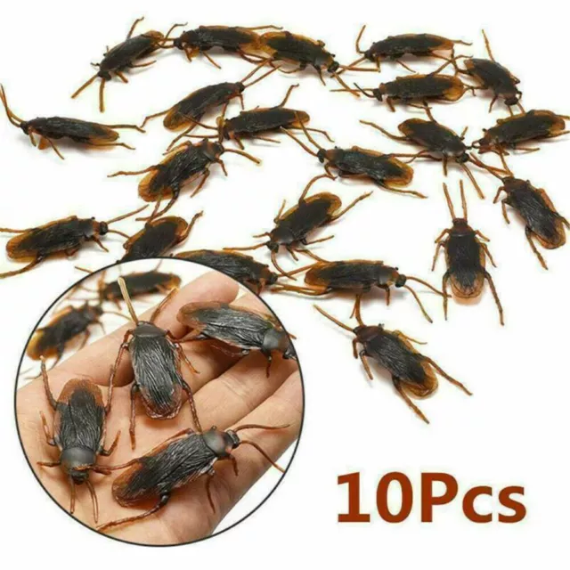 10 Prank Cockroaches Realistic Cock Roach Rubber Fake Creepy Bugs Gag Toy Joke