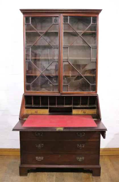 Antique Georgian secretaire writing bureau - glazed bookcase display cabinet