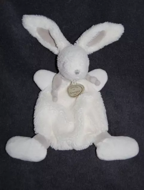 DOUDOU ET COMPAGNIE Lapin Plat Blanc Bonbon  Echarpe Taupe TTBE