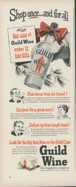 1948 Guild Wine Santa Claus Hand 1 Case 12 Gifts Man Pipe Vintage Print Ad L15