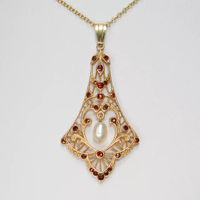 Jugendstil Collier -Art Déco- Granat  Perle 925/- vergoldet 45cm