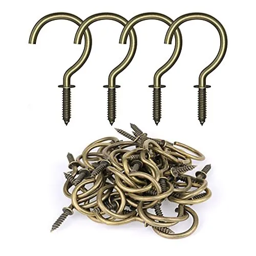 Screw Hooks RELBRO Bronze 1-1/4 inch Cup Hooks Screw in Metal Heavy Duty Scre...