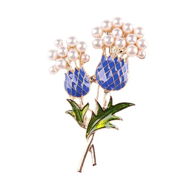 Thistle Flower Pearls Gold Enamel Scottish Brooch Blue Green Vintage Look Gift 2